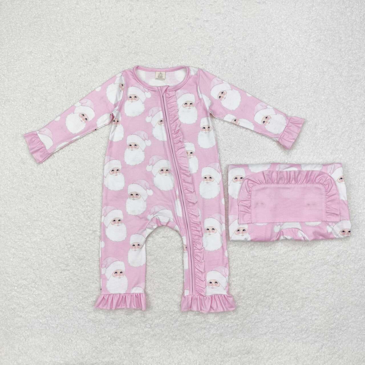 Christmas Pink Santa Print Baby Romper With zipper