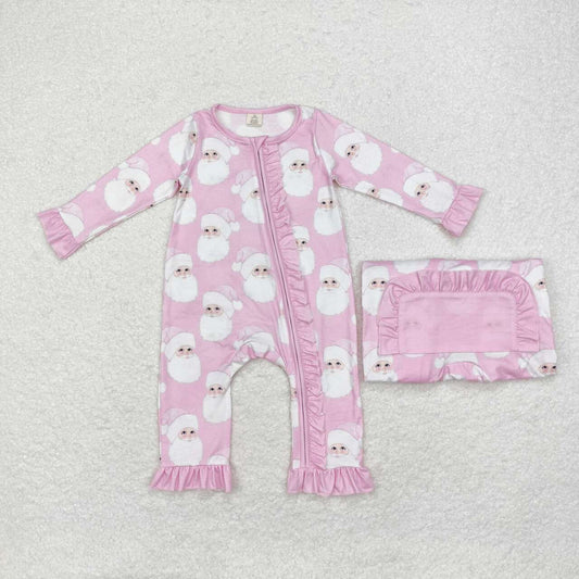 Christmas Pink Santa Print Baby Romper With zipper