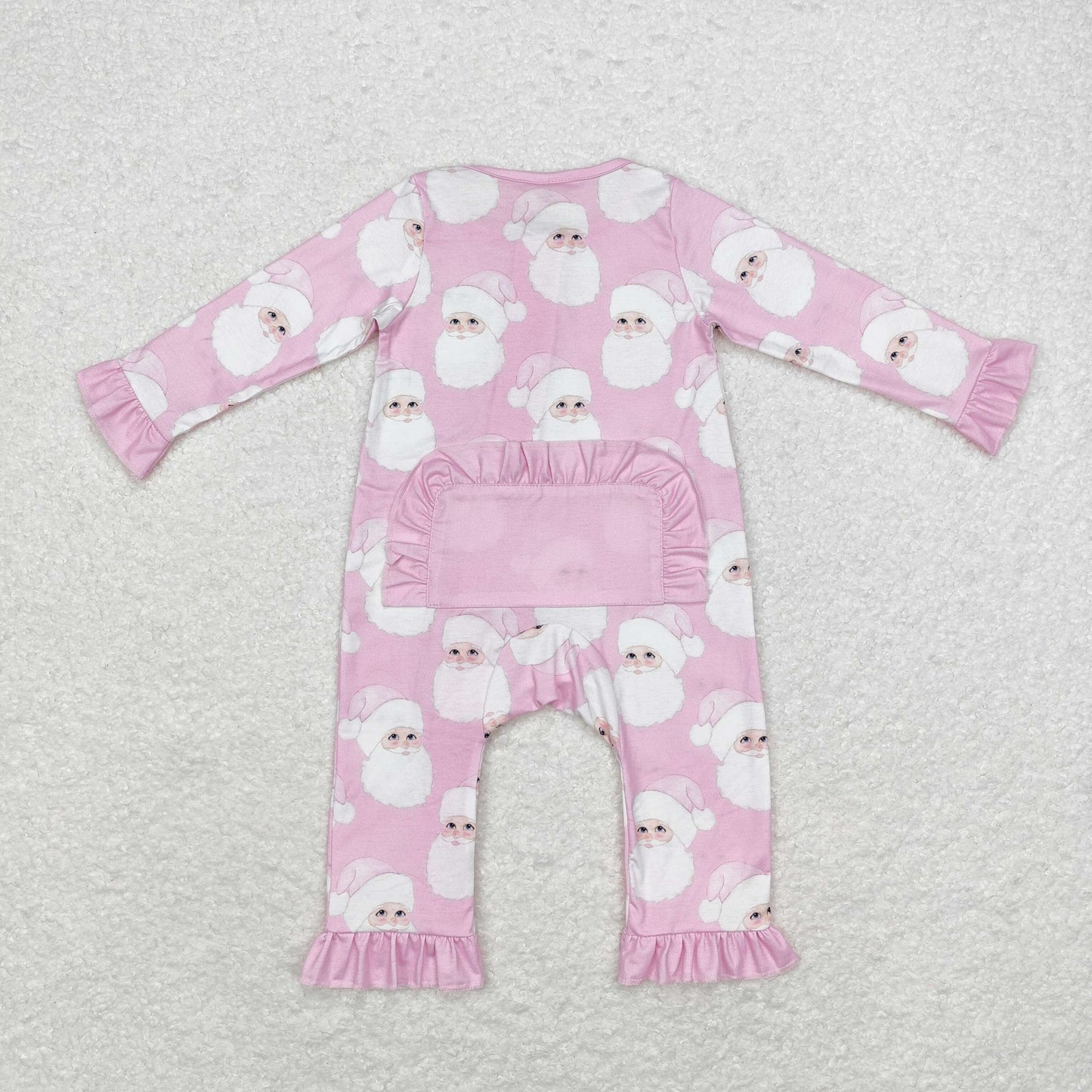 Christmas Pink Santa Print Baby Romper With zipper