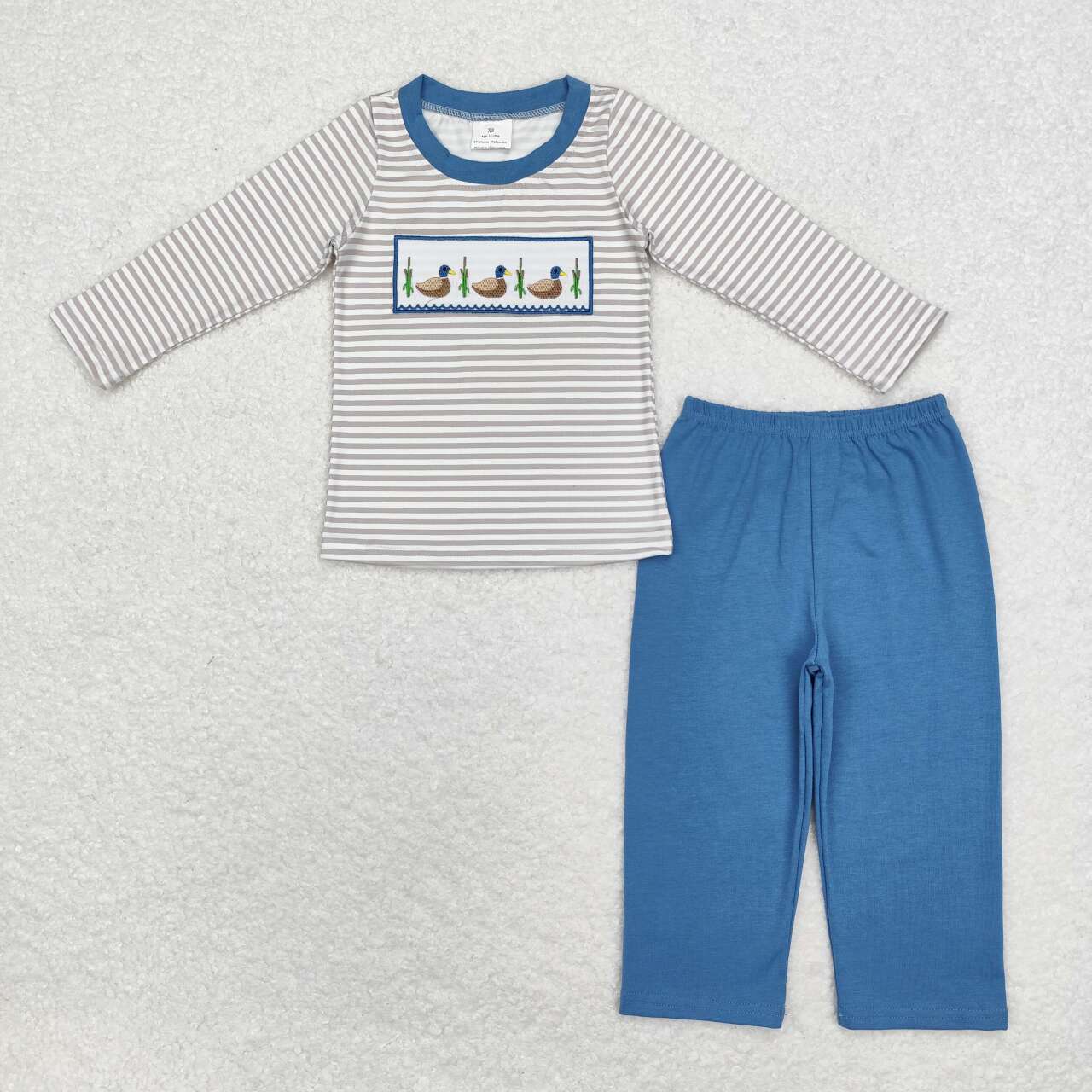 Blue Stripe Embroidered Duck Boy Set