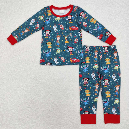 Christmas Blue Cartoon Print long sleeve pajamas