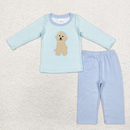 Blue Stripe Embroidered Dog Boy Set