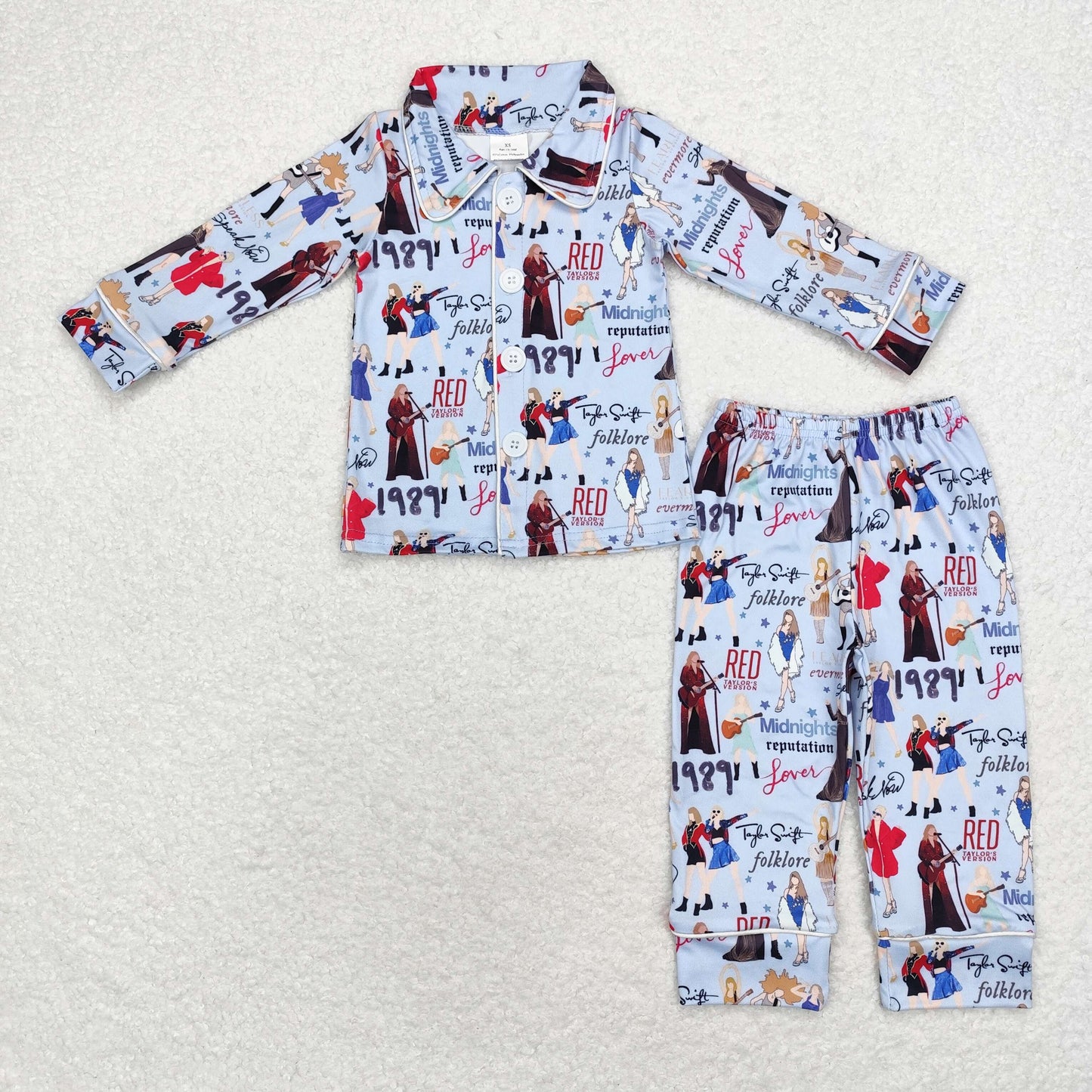 Blue Cartoon With Button Girls Pajamas