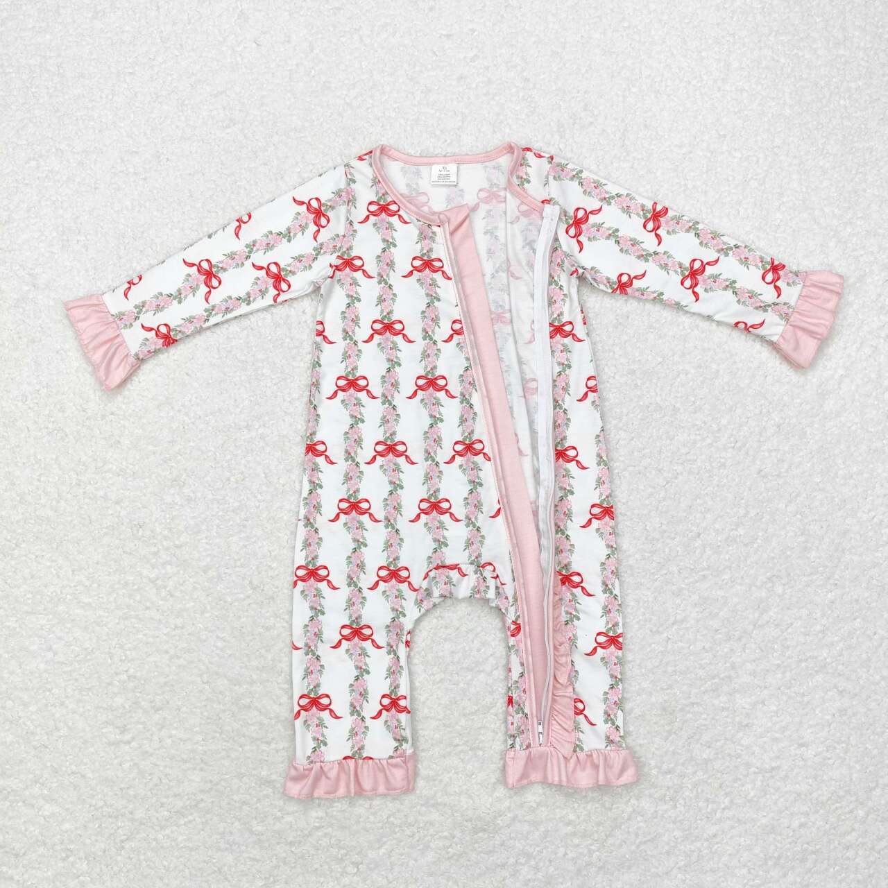 Christmas bow pattern Print Baby Romper With zipper