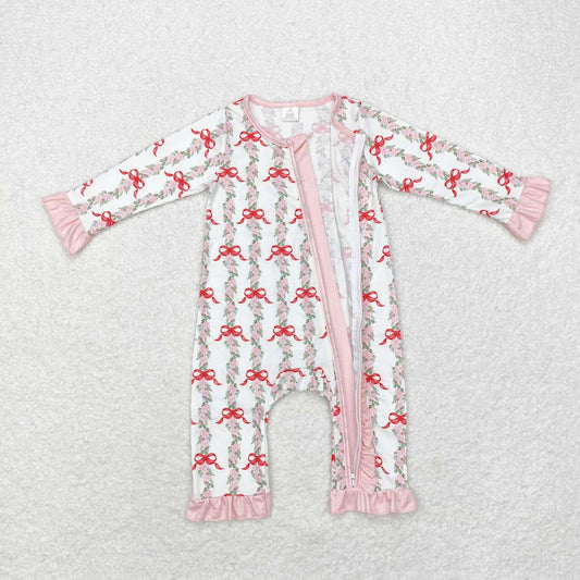 Christmas bow pattern Print Baby Romper With zipper