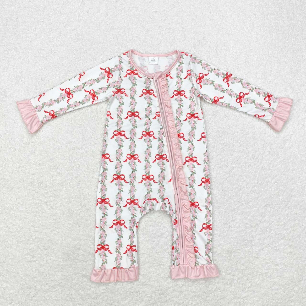 Christmas bow pattern Print Baby Romper With zipper