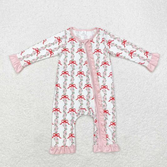 Christmas bow pattern Print Baby Romper With zipper