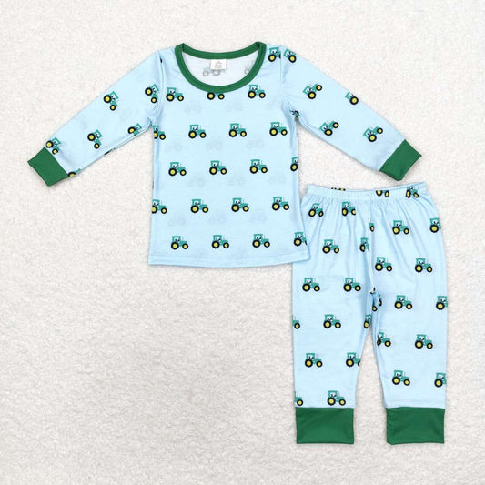 Green Car Print Long Sleeve Pajamas ( material contains bamboo ）