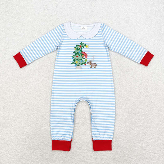 Christmas Stripe Embroidery Tree Baby Romper