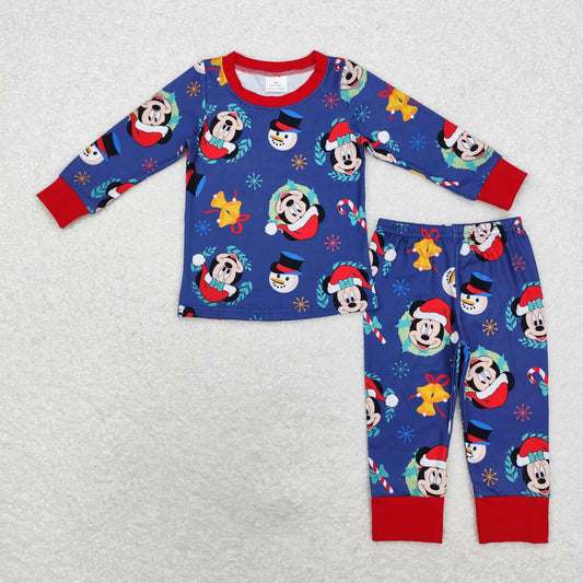 Christmas Blue Cartoon Print long sleeve pajamas