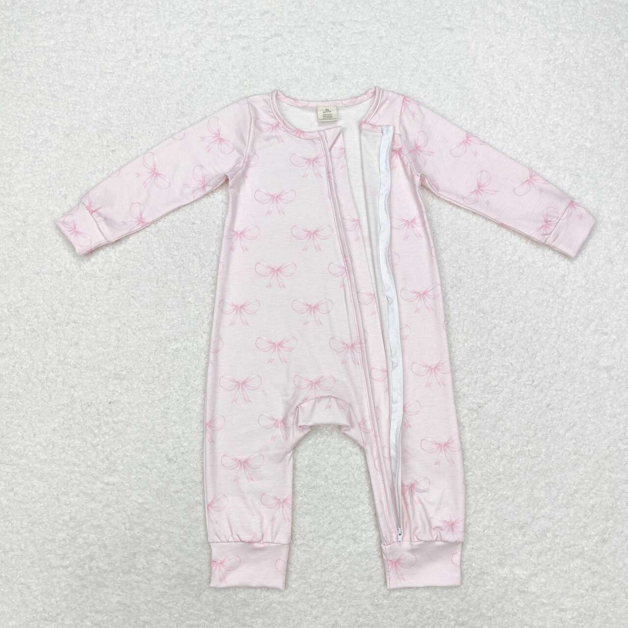 Pink bow Baby Romper With zipper( material contains bamboo ）