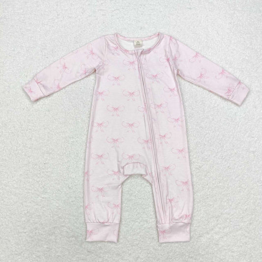 Pink bow Baby Romper With zipper( material contains bamboo ）