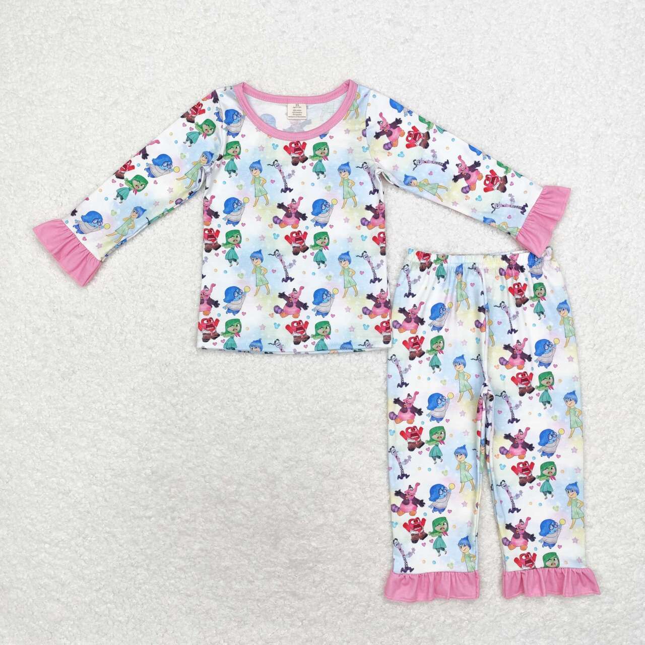 Pink Cartoon Print Long Sleeve Pajamas ( material contains bamboo