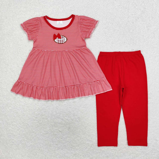 Red Stripe Embroidery Baseball Girls Set