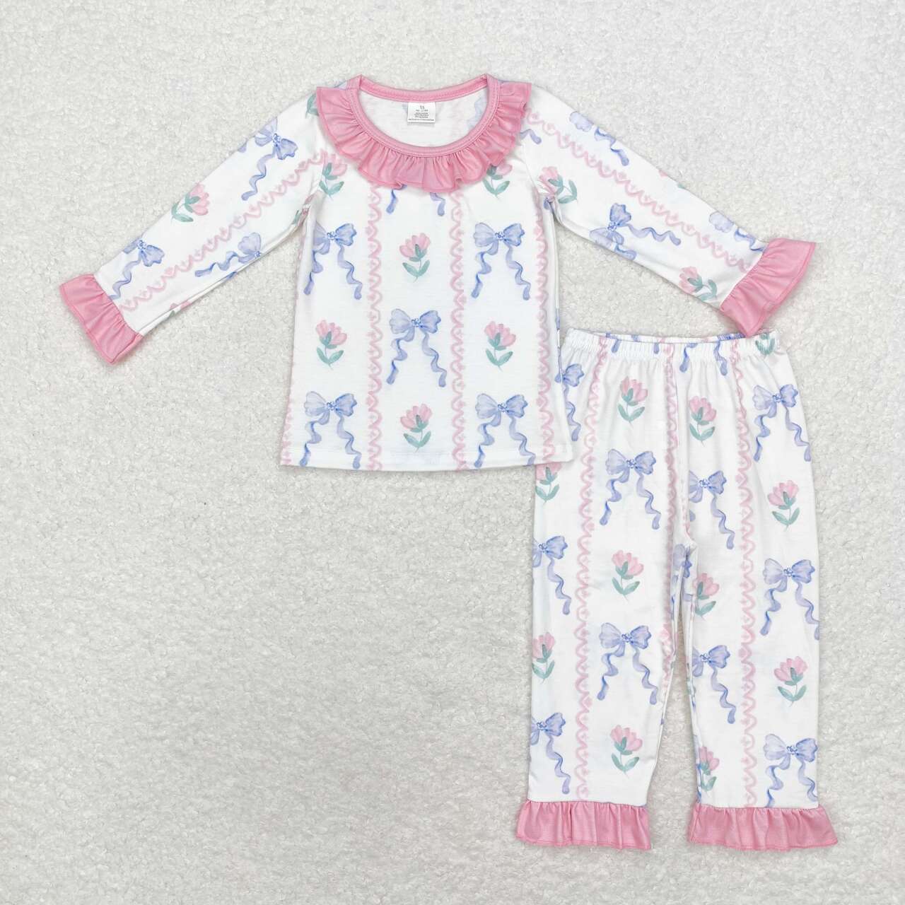 Pink Bow Print Long Sleeve Pajamas ( material contains bamboo