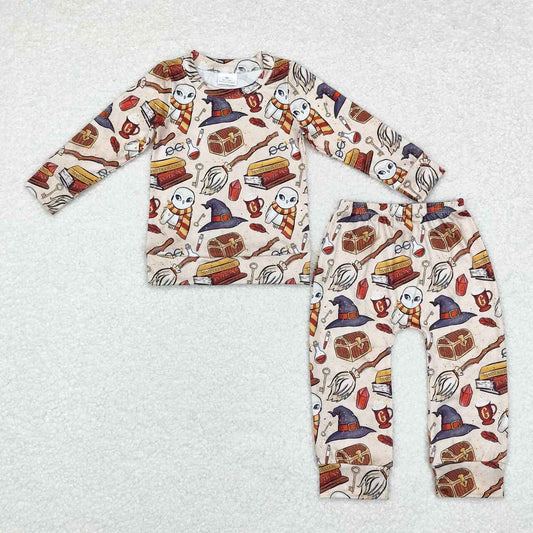 brown cartoon Print long sleeve pajamas