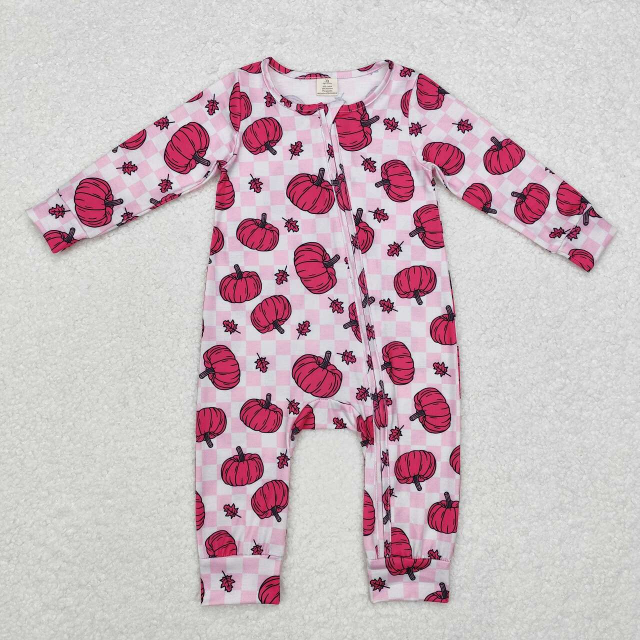 Fall Pink pumpkin Baby Romper With zipper( material contains bamboo ）