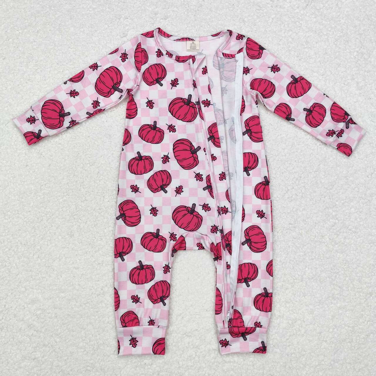 Fall Pink pumpkin Baby Romper With zipper( material contains bamboo ）