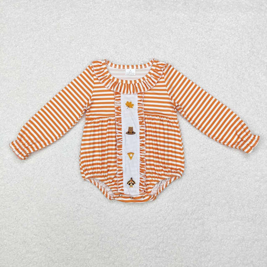 thanksgiving turkey leaf embroidery Baby Romper