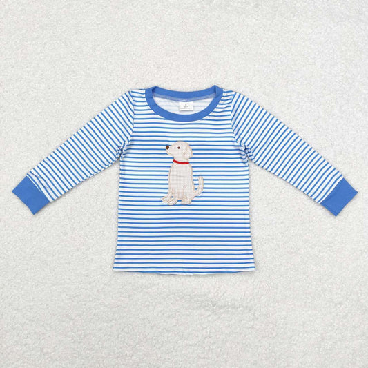 blue Stripe Embroidery Dog Long Sleeve Shirt