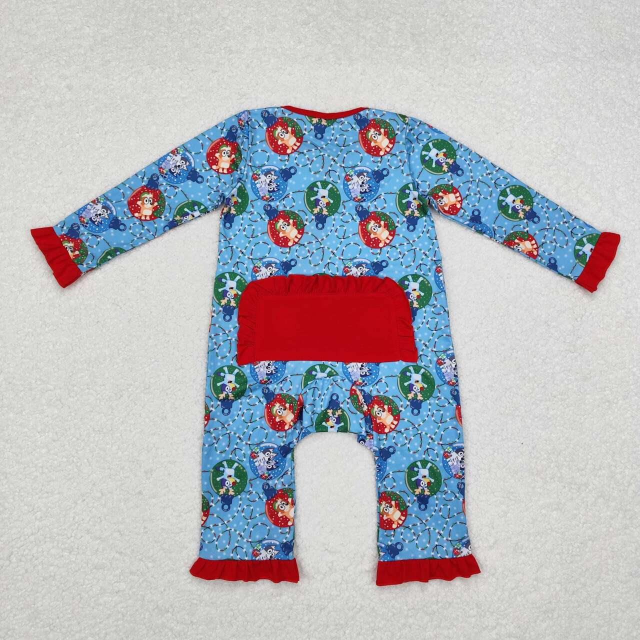 Christmas Blue Cartoon Dog Print Zipper Romper