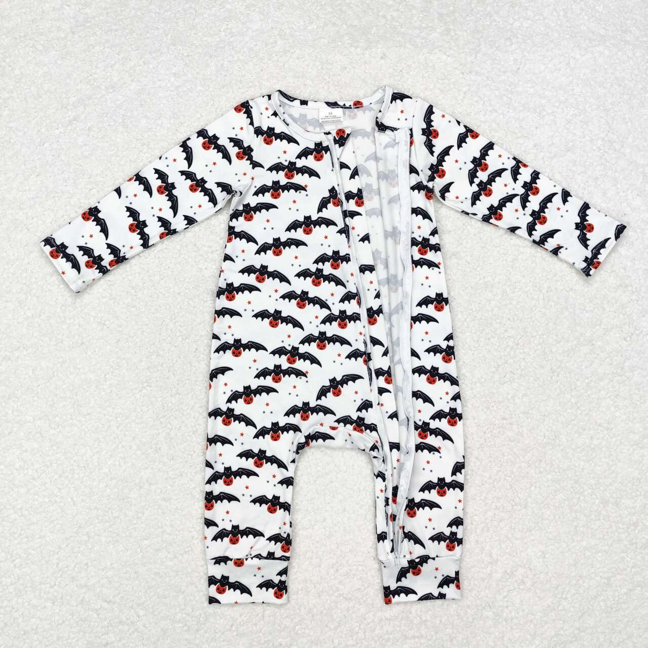 Halloween Bat Print Baby Romper With zipper