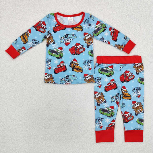 Christian Blue Car Print Long Sleeve Pajamas ( material contains bamboo ）