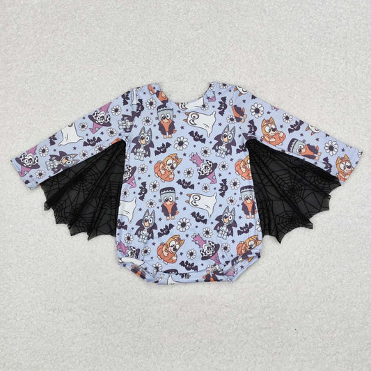 Halloween Blue dog floral tassel Long romper