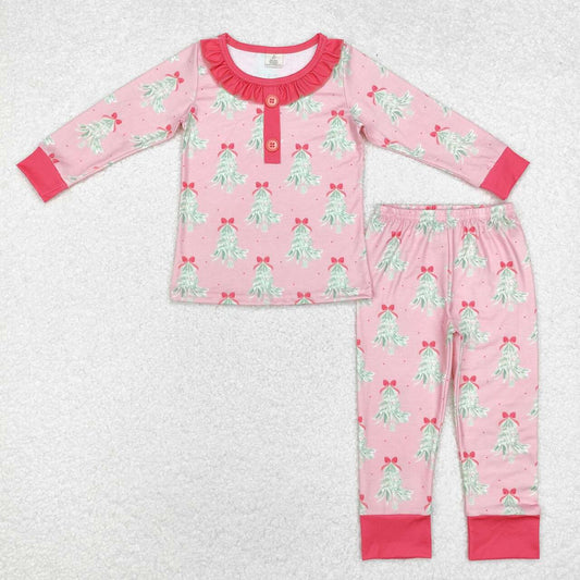 Christmas Pink Tree print Long Sleeve Pajamas ( material contains bamboo ）