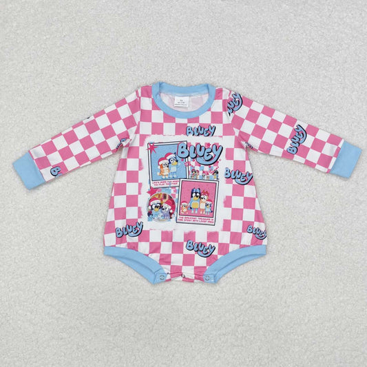 Christmas Pink Plaid Cartoon Dog long sleeves romper