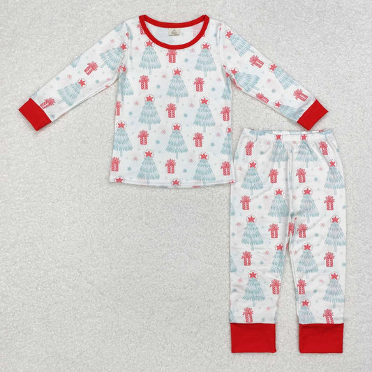 Christmas Tree print Long Sleeve Pajamas ( material contains bamboo )