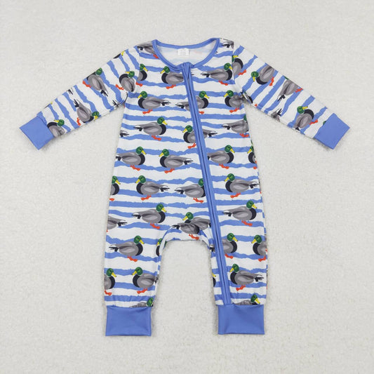 Blue Stripe Duck print Long Sleeve Pajamas ( material contains bamboo )