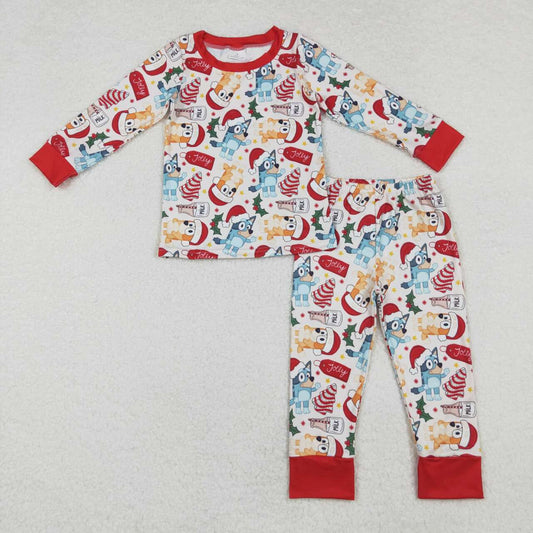 Christmas Red Cartoon Dog Print long sleeve pajamas