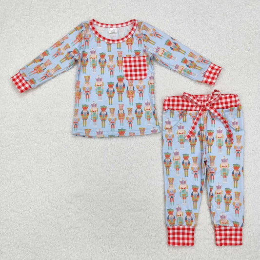 Christmas Blue print Long Sleeve Pajamas ( material contains bamboo )