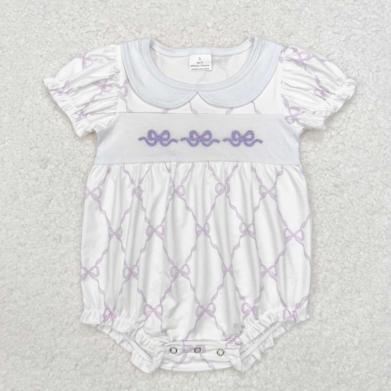 Purple embroidered Bow print Baby Romper