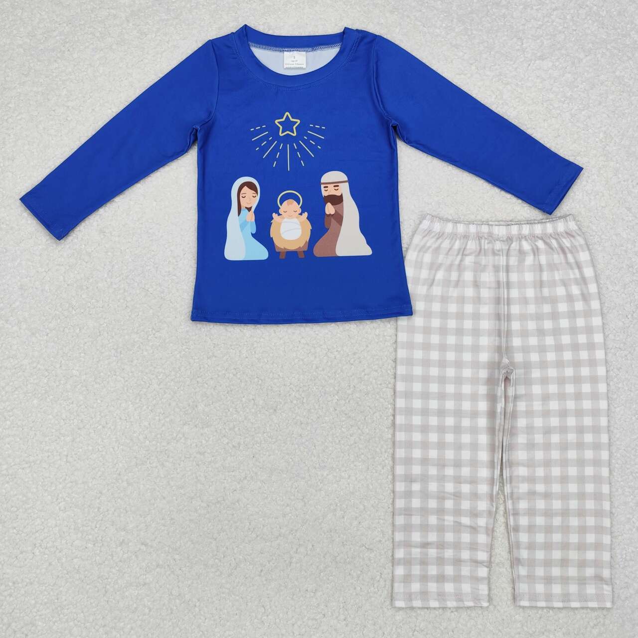 Blue Plaid Long Sleeve Pants boy Set