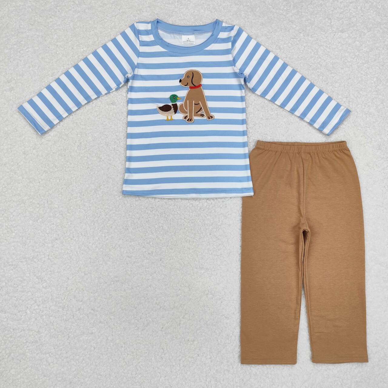 Blue Stripe Dog Duck embroidery Boy Set