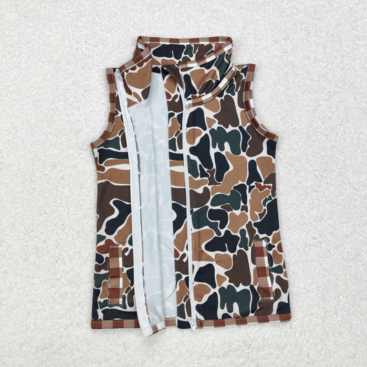 camo With Zipper sleeveless Jacket