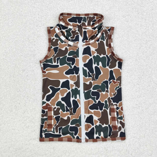 camo With Zipper sleeveless Jacket