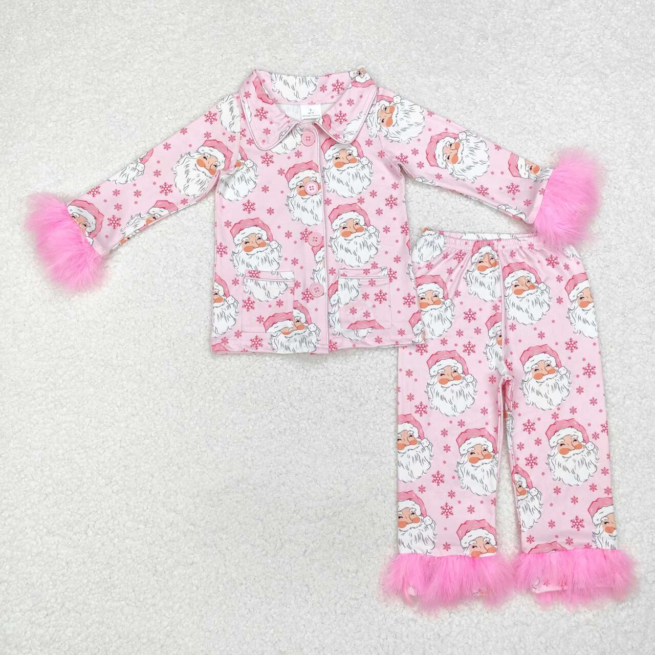 Christmas Pink Santa With Button Girls Pajamas