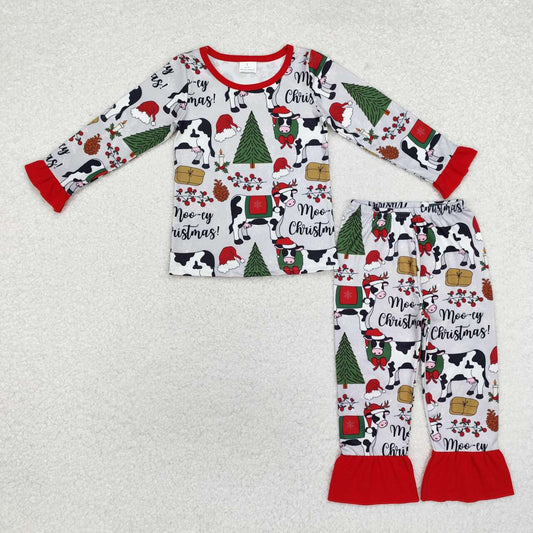 Christmas cow Print Long Sleeve Pajamas