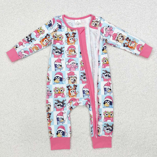 Christmas Cartoon Dog Print Baby Romper With zipper