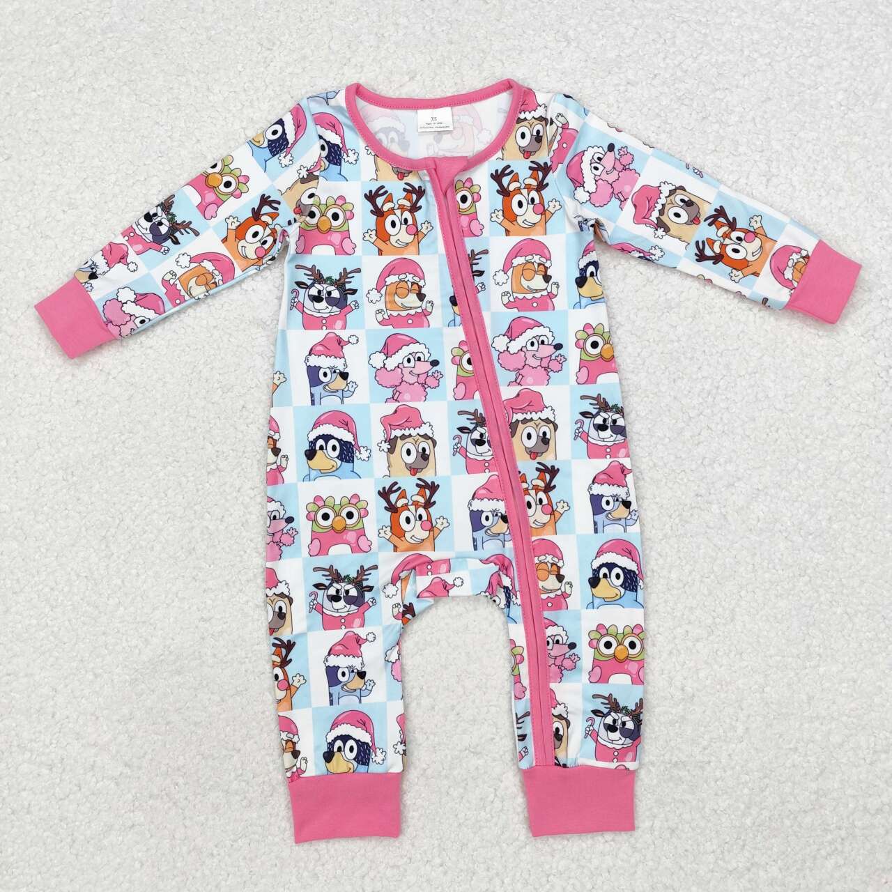 Christmas Cartoon Dog Print Baby Romper With zipper