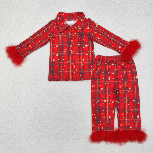 Christmas Red plaid With Button Girls Pajamas