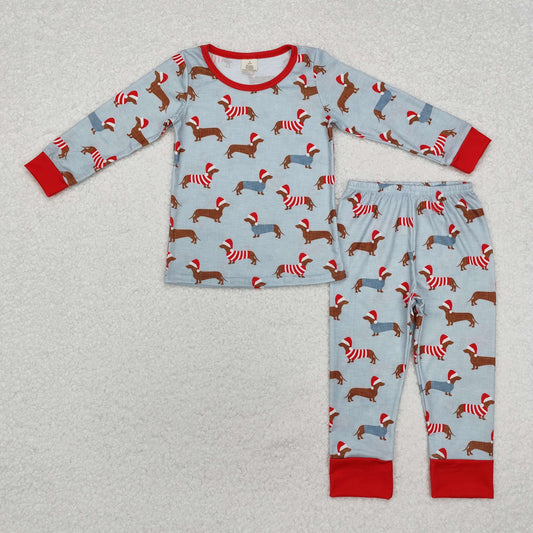 Christmas Dog Print Long Sleeve Pajamas ( material contains bamboo ）