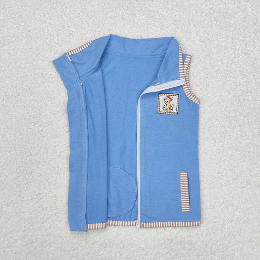 Christmas blue With Zipper sleeveless Jacket