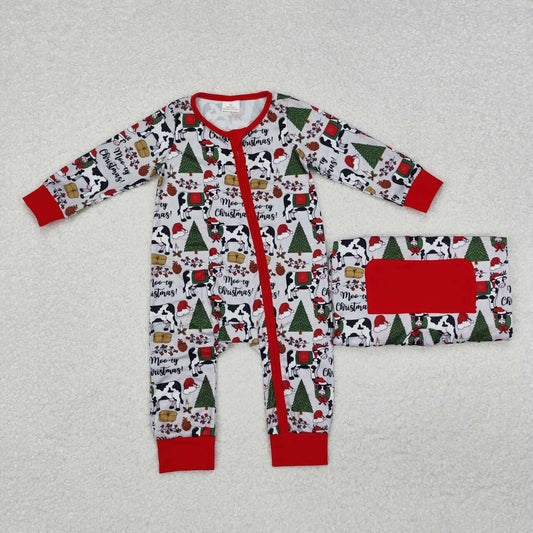 christmas cow Baby Romper With zipper