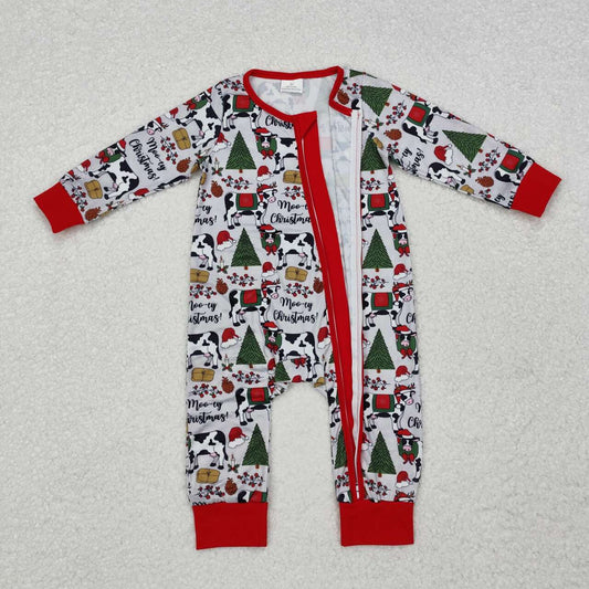 christmas cow Baby Romper With zipper