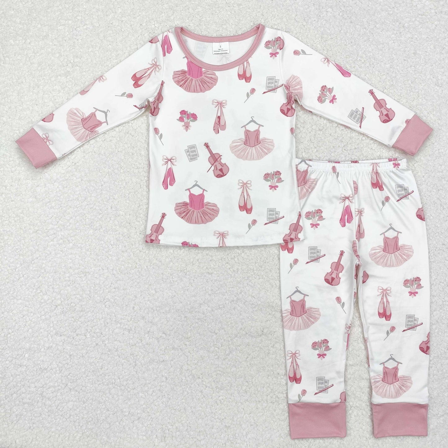 Pink long sleeve trousers girls pajamas