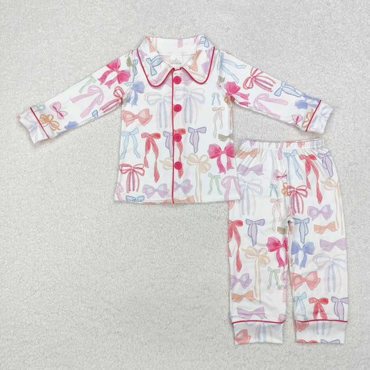 Pink Bow print with Button Pajamas